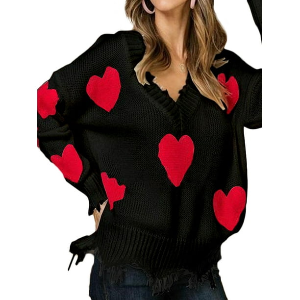 Autumn Womens Heart Loose Long Sleeve Knit Coat Pullover Jumper Sweater Top